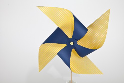 Navy and yellow with white polka dot pinwheel Large Pinwheel