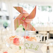 Green + Orange Pinwheel Wedding Centerpiece