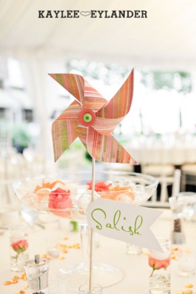 Green Orange Pinwheel Wedding Centerpiece