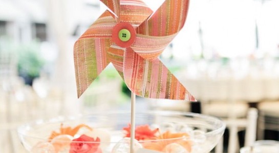 Green + Orange Pinwheel Wedding Centerpiece